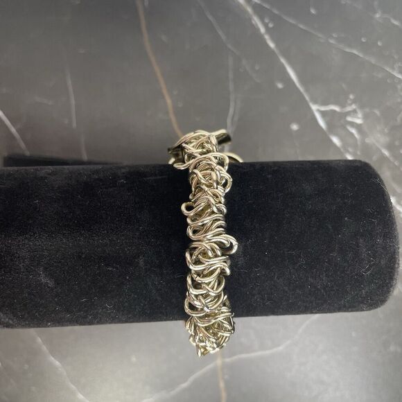 Vintage Gold Tone Flower Rhinestone Cluster Elastic Bracelet Size 7" - Picture 6 of 9